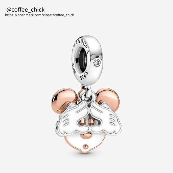 Pandora Disney Mickey Mouse Double Dangle Charm|Pendant|Two-tone - Picture 1 of 2